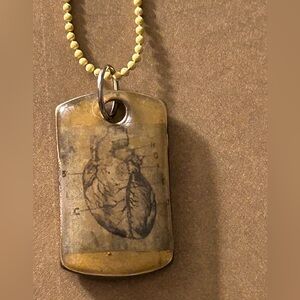 Necklace Heart vintage diagram “Anatomy Lesson” Lacquered & metal pendant, chain